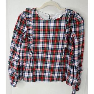 GAP kids christmas plaid flannel ruffle long sleeve girls shirt